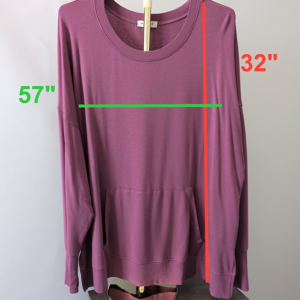 Kinesis Pullover Sweatshirt Women 3X Purple Thumbhole Kangaroo Pocket Side Slit - Picture 2 of 12